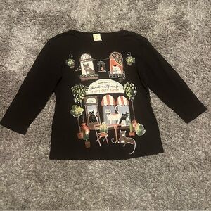 Charming Black womens Shirt with Cute Cafe Design Jess & Jane small retro top